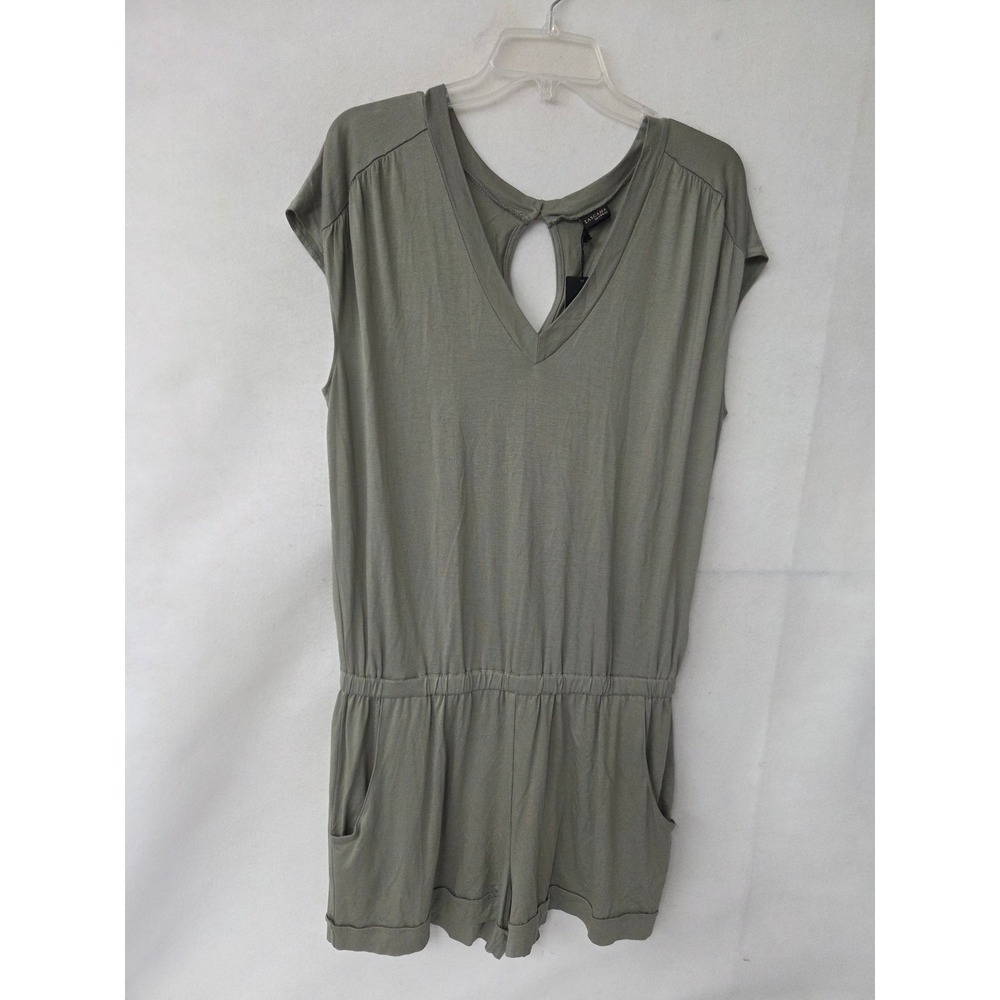 LASCANA for Venus Olive Green V-Neck Romper Elastic Waist Pockets J61014 Size 8